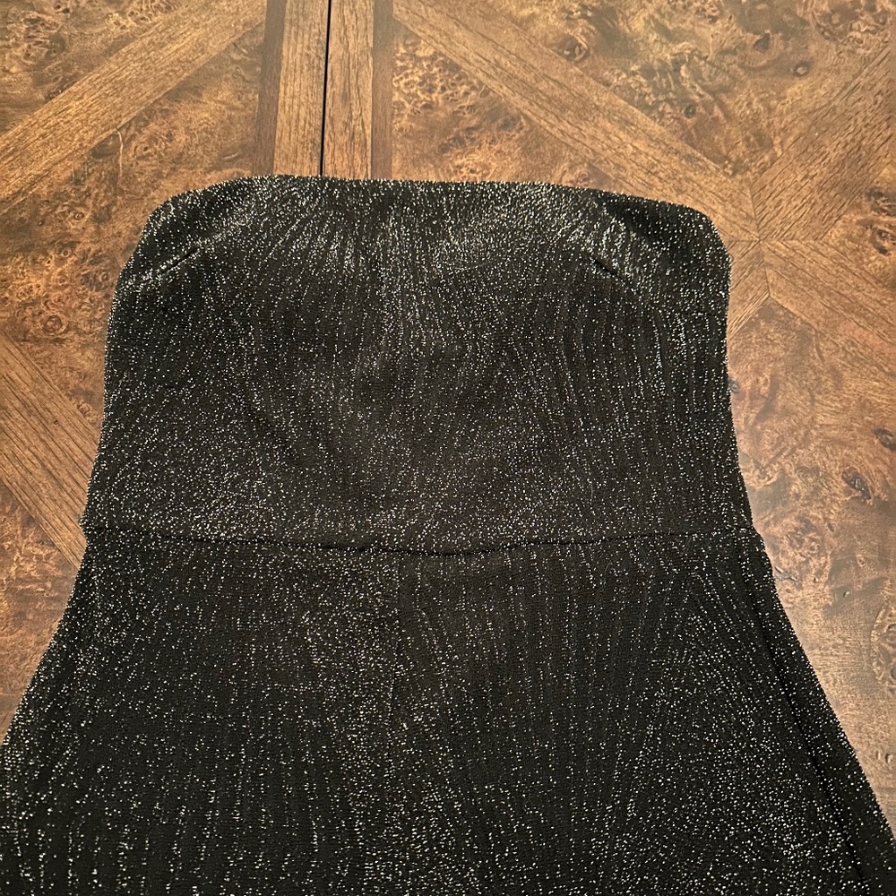 Black and silver sparkly strapless jumpsuit
